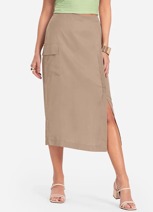 Endless - Saia Midi com Fenda Marrom