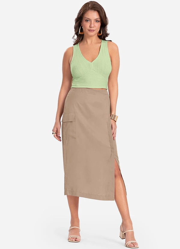 Saia Midi com Fenda Marrom Endless