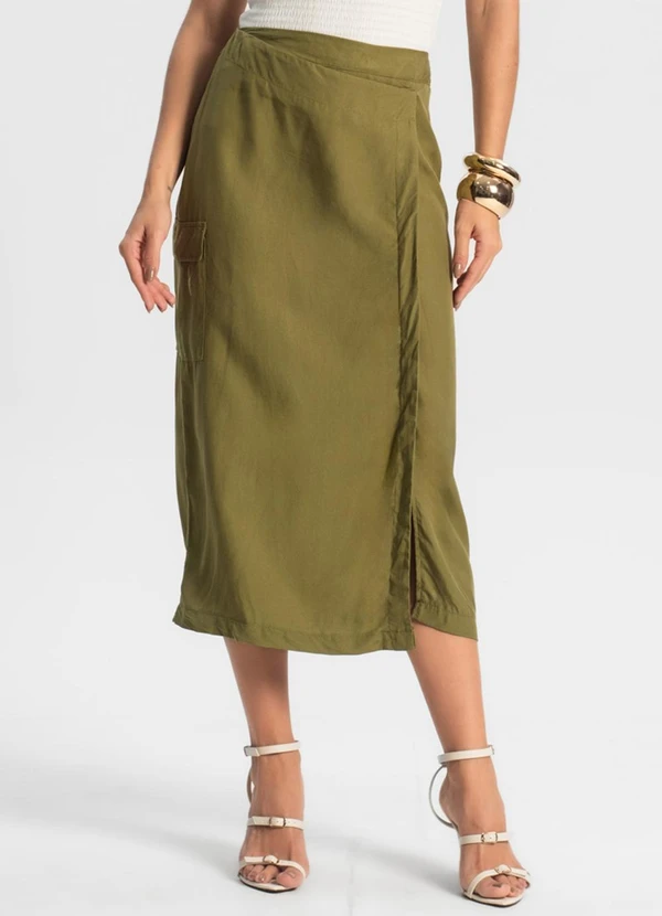 Endless - Saia Midi com Fenda Verde