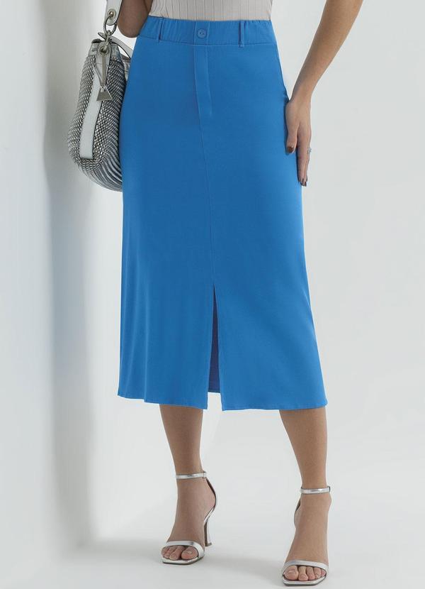 Cativa - Saia Midi com Forro e Fenda Azul