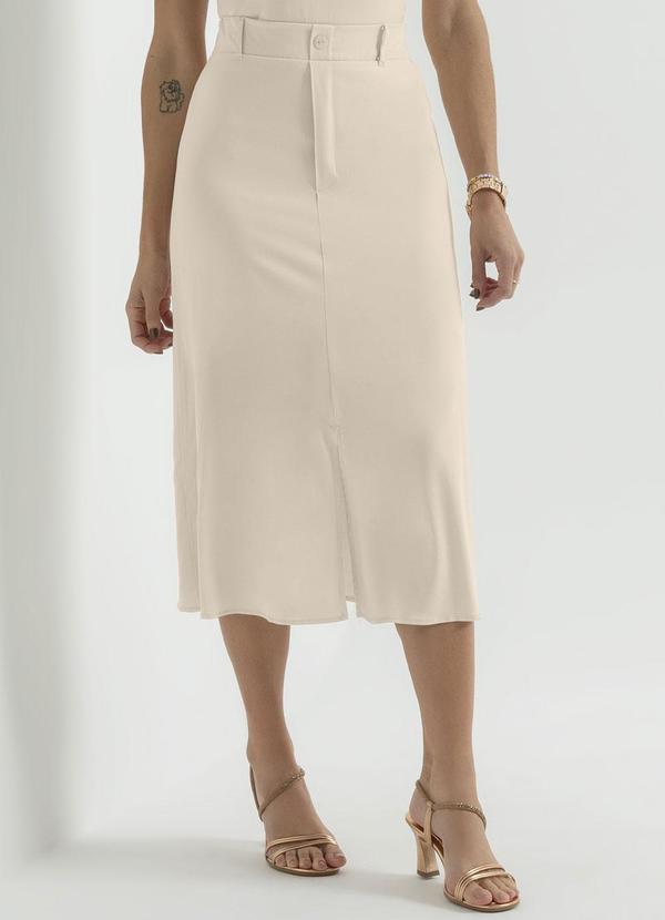 Cativa - Saia Midi com Forro e Fenda Off White