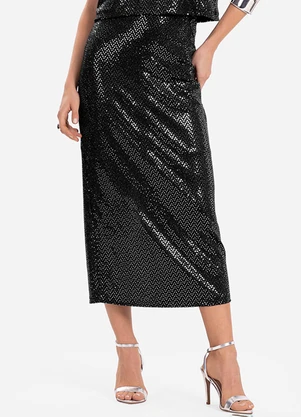Endless - Saia Midi com Lantejoula Preto - ENDLESS