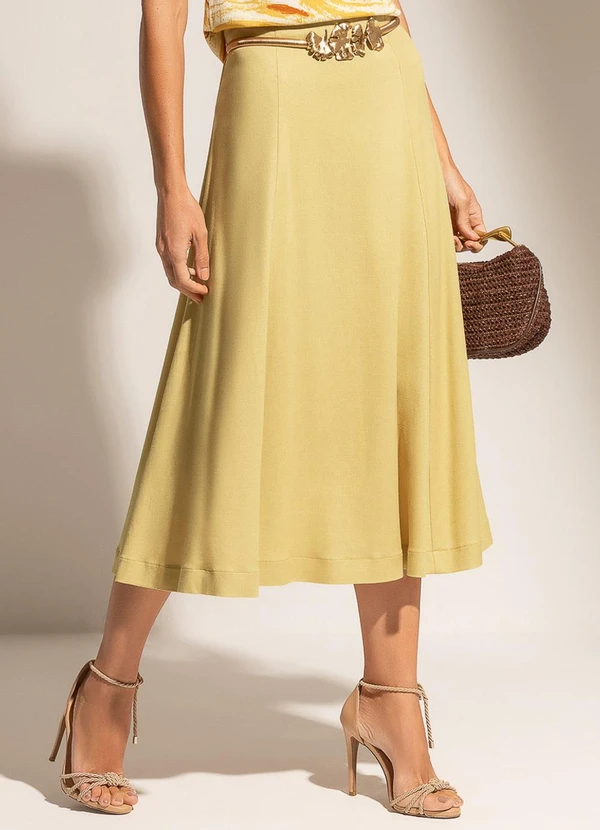 Gris - Saia Midi com Linho e Elastano Amarelo
