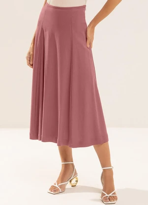 Gris - Saia Midi com Linho e Elastano Vermelho - GRIS