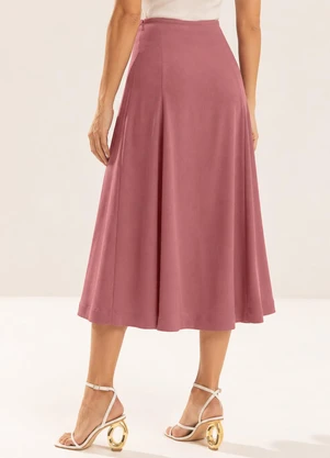 Gris - Saia Midi com Linho e Elastano Vermelho - GRIS