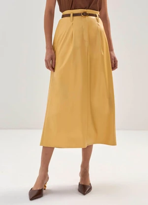 Carlota Costa - Saia Midi com Prega Amarelo - CARLOTA COSTA