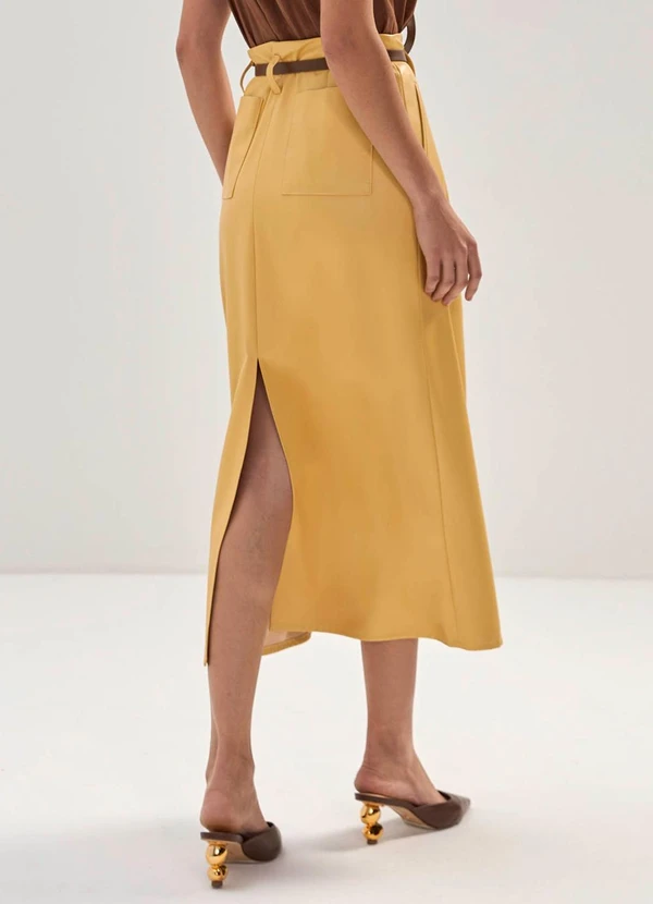 Carlota Costa - Saia Midi com Prega Amarelo 2