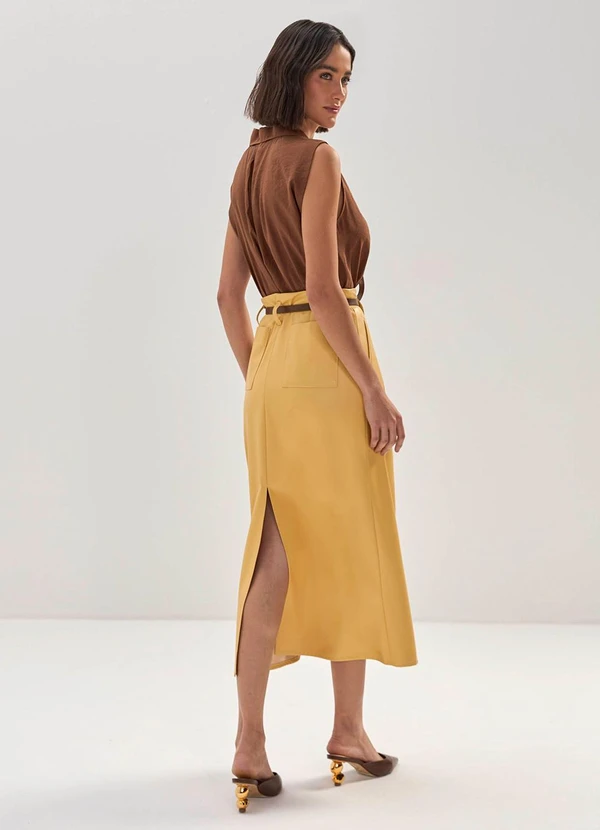 Carlota Costa - Saia Midi com Prega Amarelo 4
