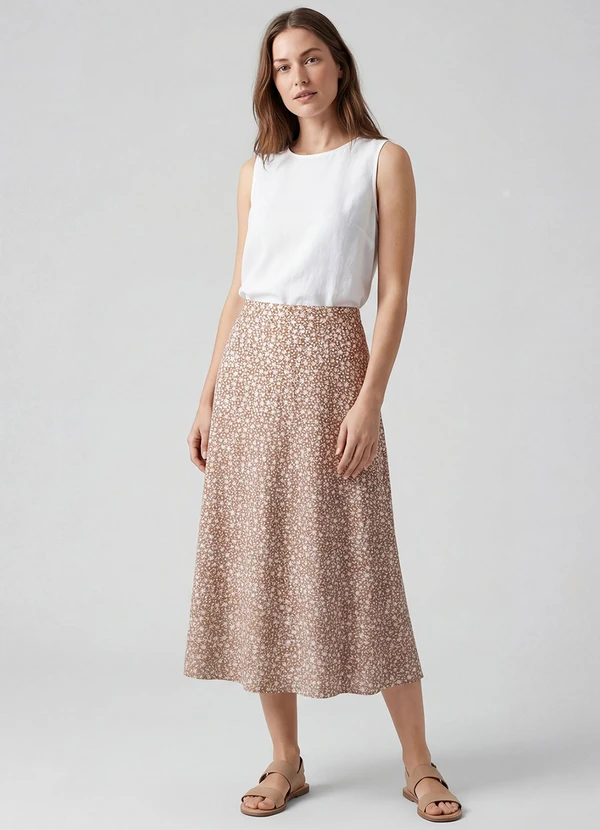 Infinita Cor - Saia Midi com Recorte nas Costas Marrom 2