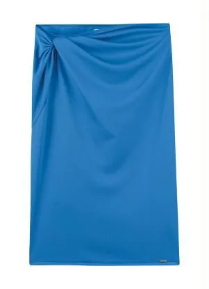 Marialícia - Saia Midi com Torção Frontal Azul - MARIALÍCIA
