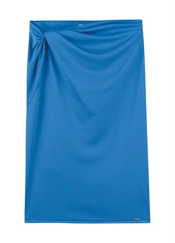 Marialícia - Saia Midi com Torção Frontal Azul