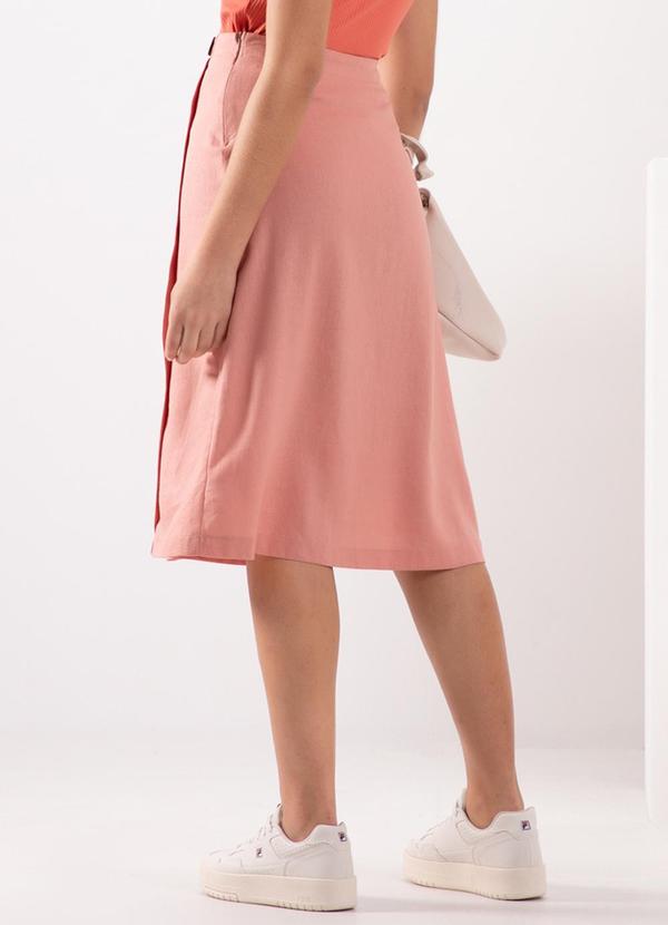 Lunender - Saia Midi com Zíper Lateral em Tecido Linho Rosa 2