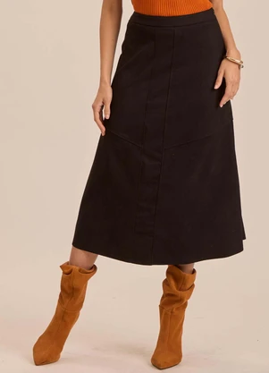 Doce Trama - Saia Midi Cozy Winter em Suede Preto - DOCE TRAMA
