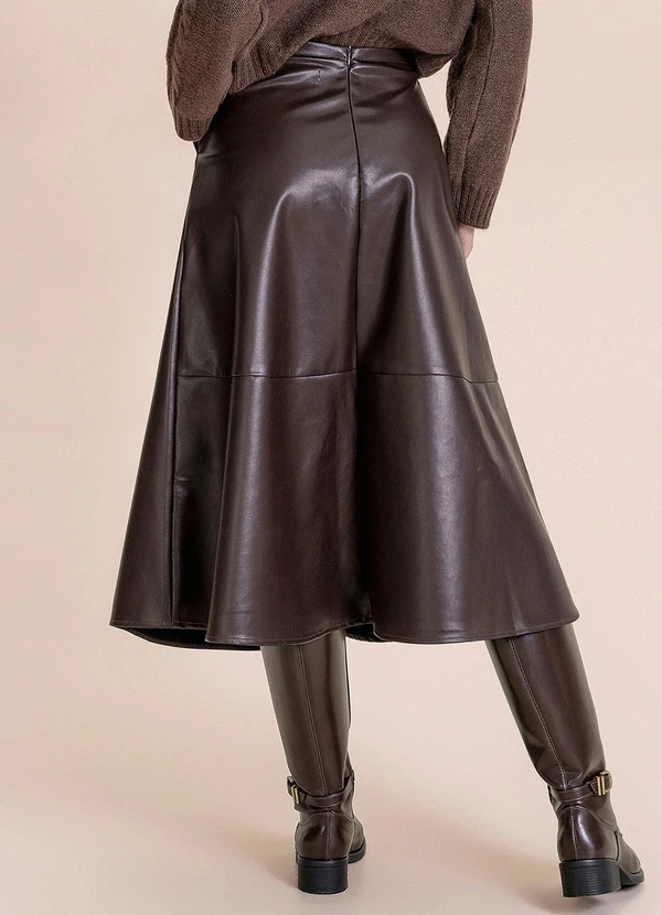Angel - Saia Midi de Couro Marrom 2