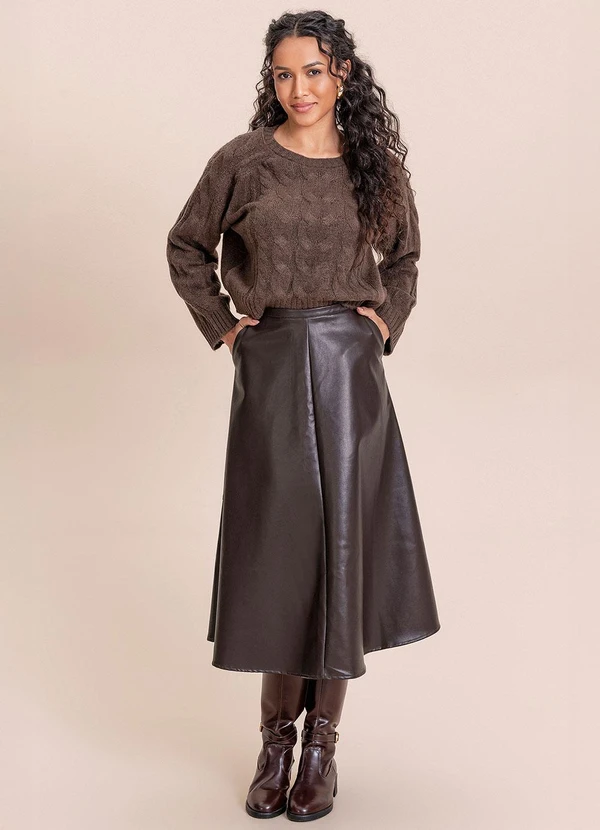 Angel - Saia Midi de Couro Marrom 3