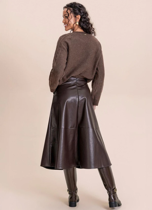 Angel - Saia Midi de Couro Marrom 4