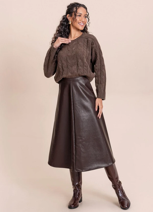 Angel - Saia Midi de Couro Marrom 5