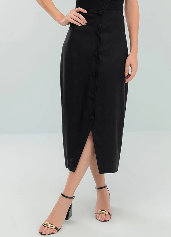 Saia Midi de Linho Preto Angel