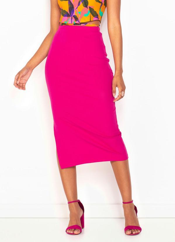 Colcci - Saia Midi de Malha Canelada Rosa