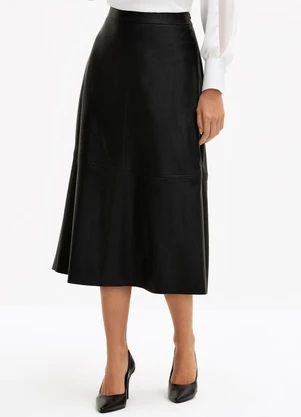 Principessa - Saia Midi de Pu Preta Carolin - PRINCIPESSA