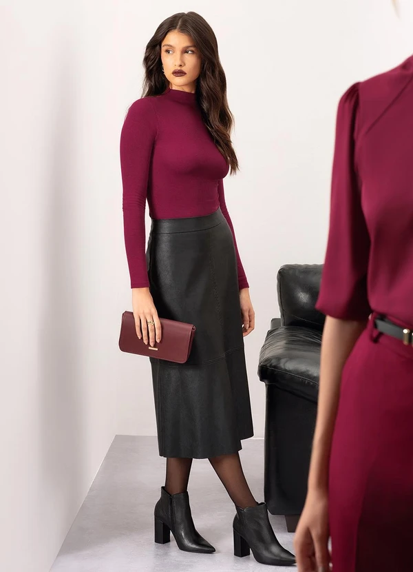 Principessa - Saia Midi de Pu Preta Carolin 3