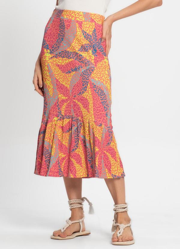 Endless - Saia Midi de Ribana Feminino Estampado Rosa