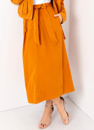 Mob - Saia Midi de Sarja com Amarração Laranja - MOB