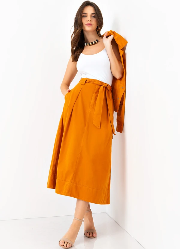 Mob - Saia Midi de Sarja com Amarração Laranja 10