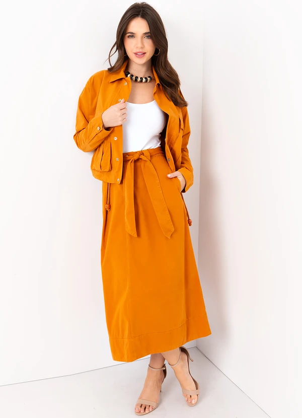 Mob - Saia Midi de Sarja com Amarração Laranja 3