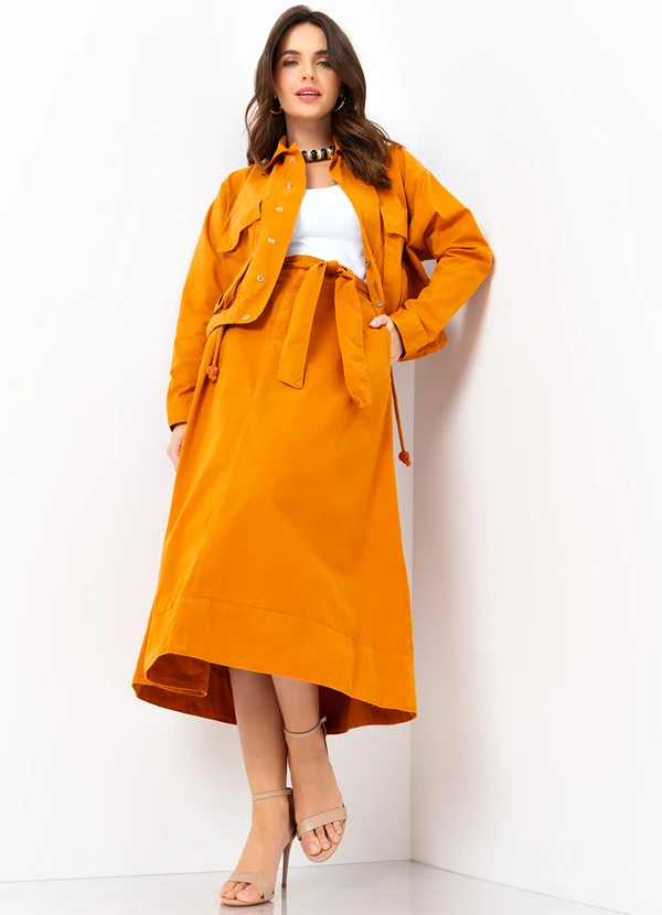 Mob - Saia Midi de Sarja com Amarração Laranja 7