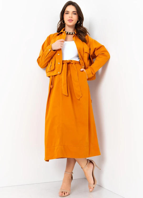 Mob - Saia Midi de Sarja com Amarração Laranja 9