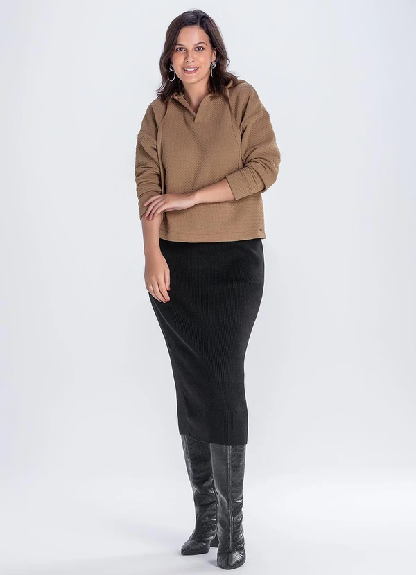 Marialícia - Saia Midi de Tricot Feminina Preto 4