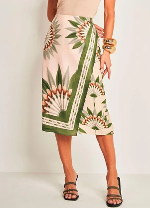 Doce Trama - Saia Midi de Viscose e Sarja  Estampado - DOCE TRAMA