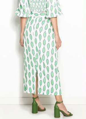 Maria Filó - Saia Midi de Viscose Estampa Tacos Off White - MARIA FILÓ
