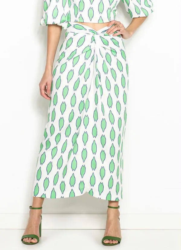 Maria Filó - Saia Midi de Viscose Estampa Tacos Off White