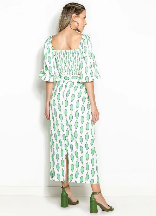 Maria Filó - Saia Midi de Viscose Estampa Tacos Off White 4