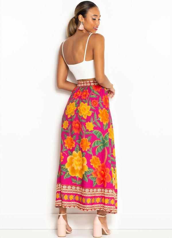 Farm - Saia Midi de Viscose Florenza Rosa 10
