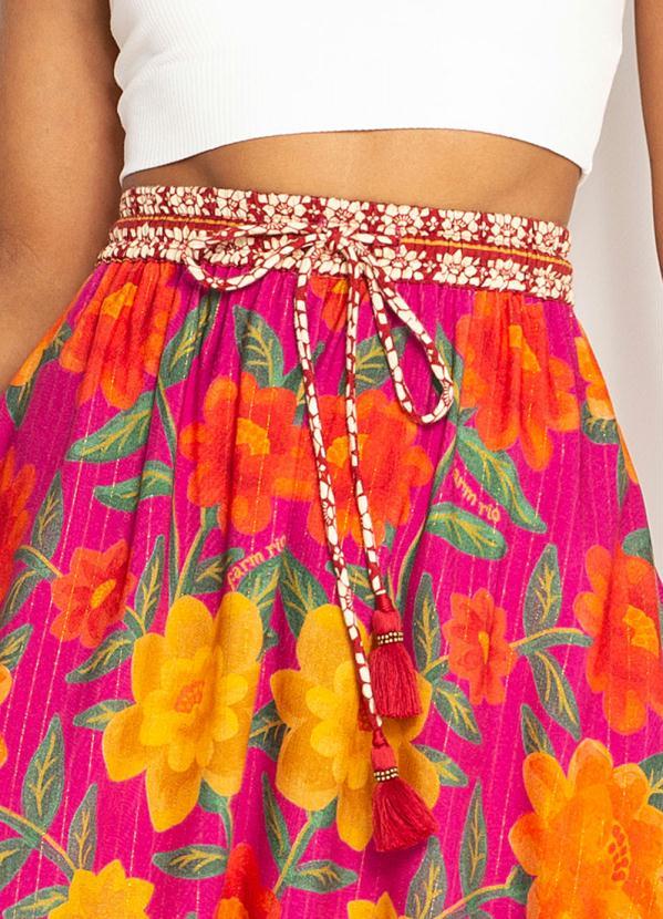 Farm - Saia Midi de Viscose Florenza Rosa 11