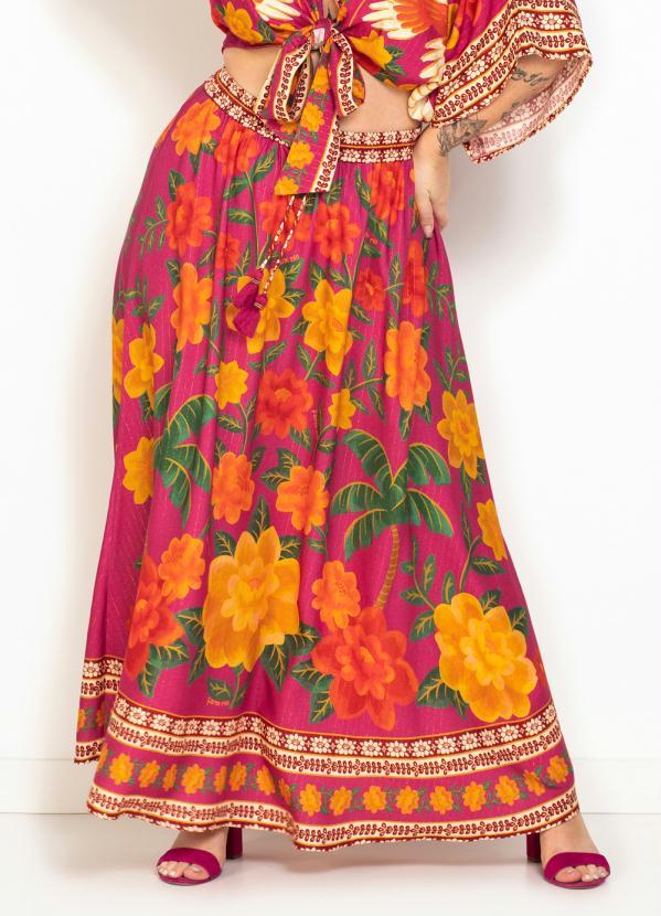 Farm - Saia Midi de Viscose Florenza Rosa 3