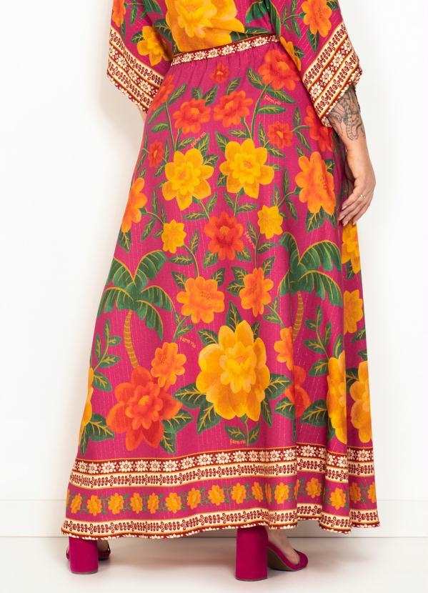 Farm - Saia Midi de Viscose Florenza Rosa 4