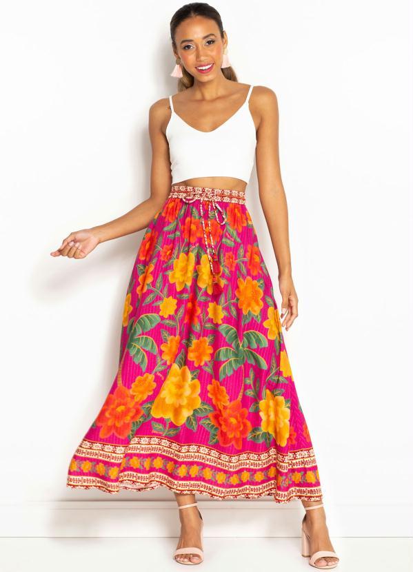 Farm - Saia Midi de Viscose Florenza Rosa 8