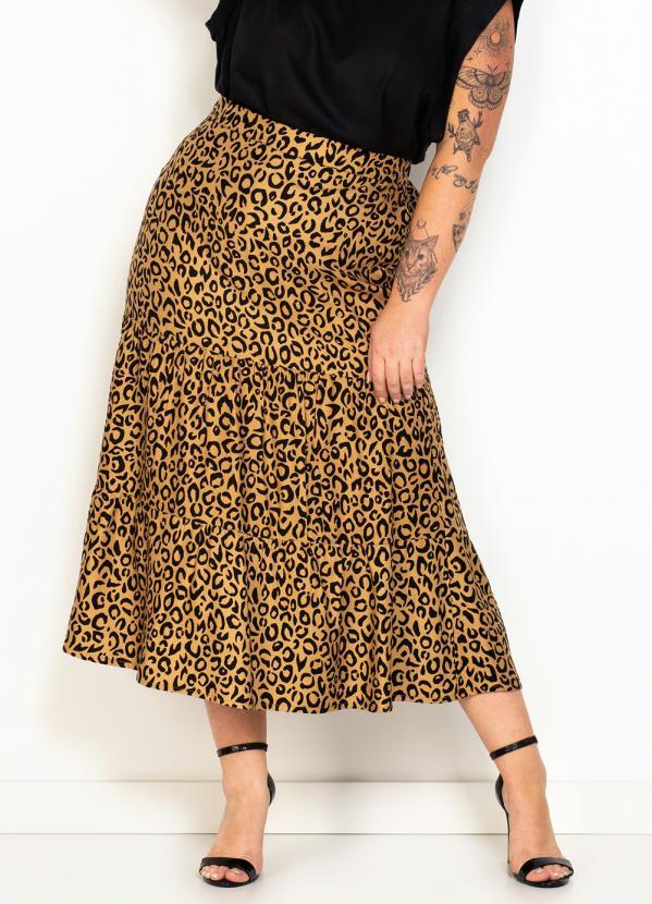 Hering - Saia Midi de Viscose Onça Marrom