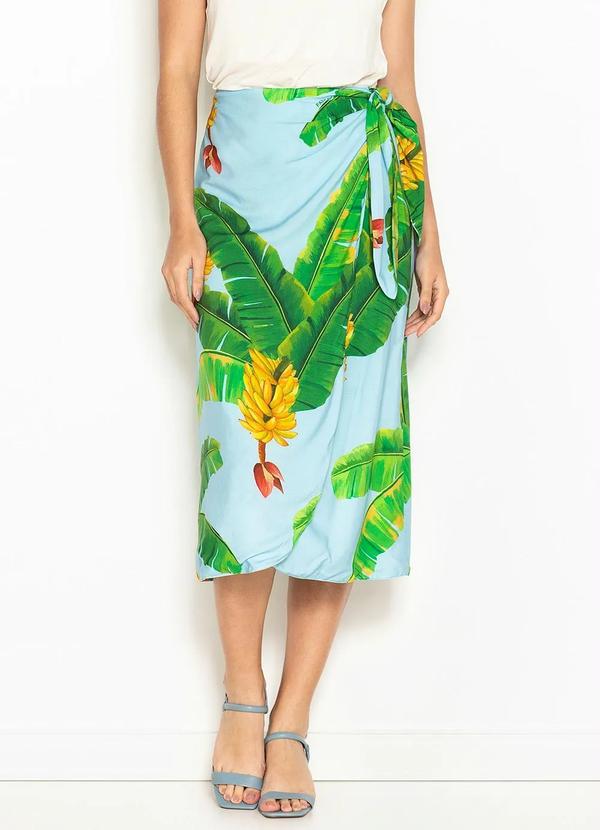 Farm - Saia Midi de Viscose Pareô Dupla Face Azul