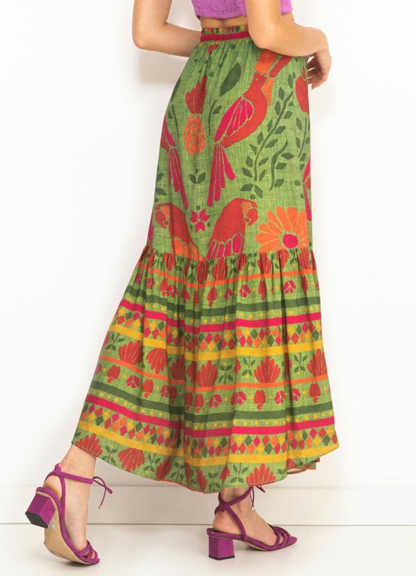 Farm - Saia Midi de Viscose Revoada na Mata Verde 2