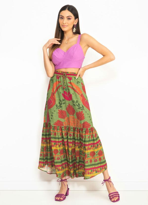 Farm - Saia Midi de Viscose Revoada na Mata Verde 3