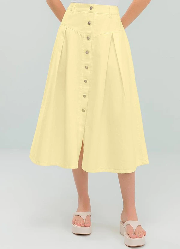 Angel - Saia Midi Denim Amarelo