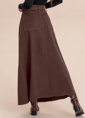 Angel - Saia Midi Denim Marrom - ANGEL