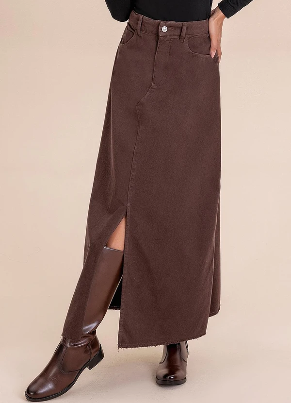 Angel - Saia Midi Denim Marrom