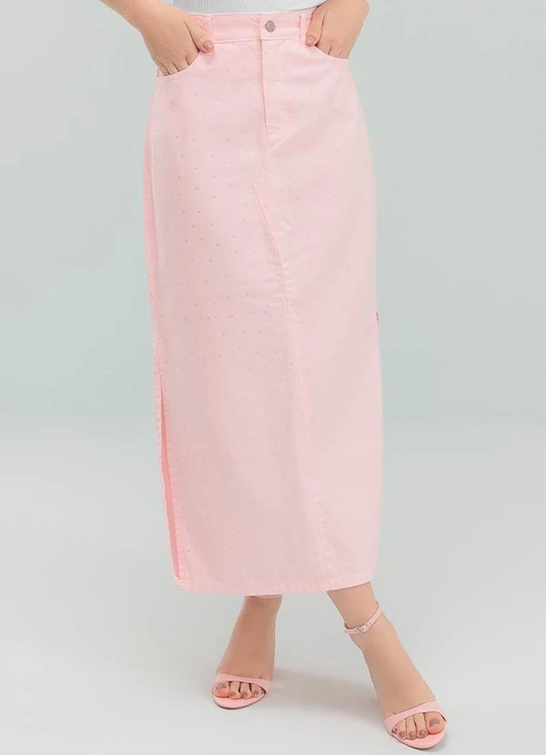 Angel - Saia Midi Denim Rosa