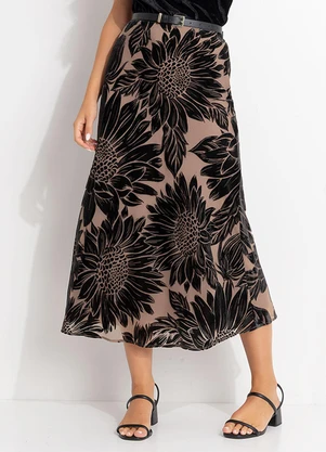 Farm - Saia Midi Devore Lia Flor Bege - FARM